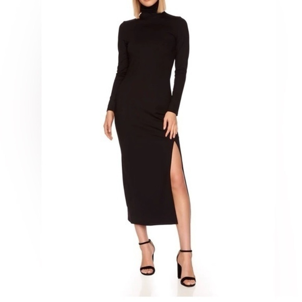 Susana Monaco Fitted Jersey Turtleneck Maxi Middi Slit Dress L